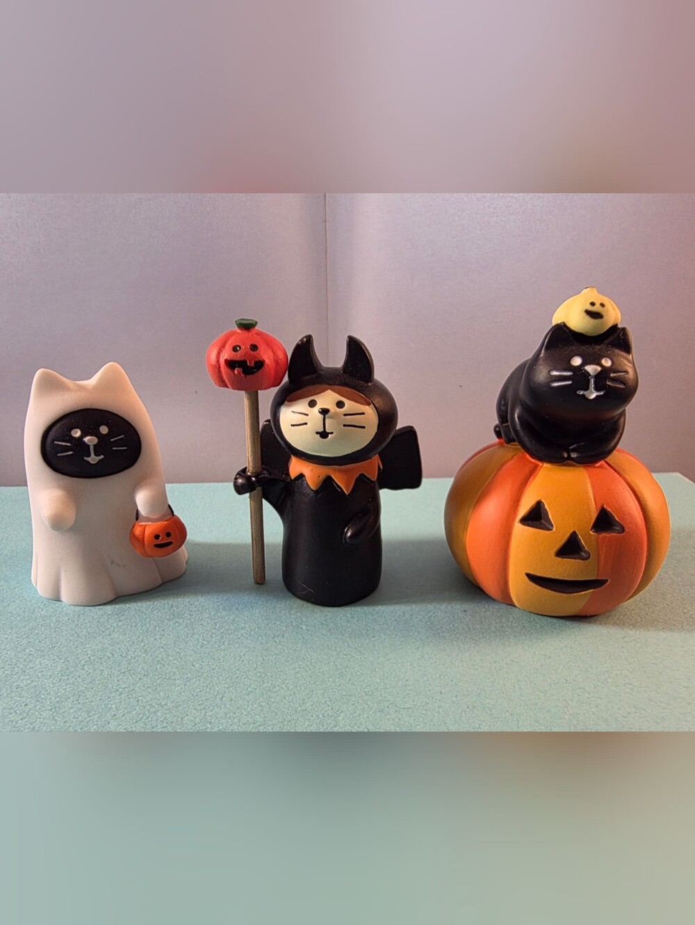 Halloween Cat Figurine Trio - Black, White & Orange